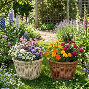 Maceta pequeña de mimbre para interiores de 23 cm, cubierta para maceta de sauce, blanca o natural, decoración rústica bohemia para estantes.