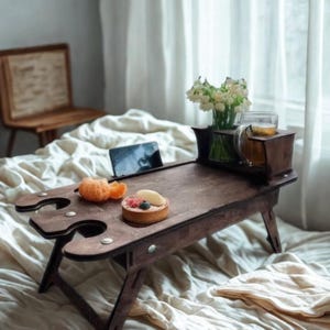 Breakfast Bed Tray | Wooden Lap Desk | Folding Bed Table | Laptop Tray | Serving Tray | Bed Desk | Bedside table
