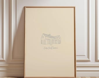 Handgetekende aangepaste huistekening, gepersonaliseerde huisillustratie, onze eerste huisafdruk, minimalistische lijntekening van foto, digitale download