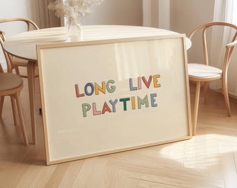 Es lebe die Spielzeit Druck, Kinder Spielzimmer Typografie Poster, Bunte Buchstaben Kinderzimmer Dekor, Kinder Schlafzimmer druckbare Wandkunst, digitaler Download