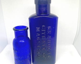 Vintage Antique Apothecary Bottles | Victorian Cobalt Blue Colored Glass | Medicine Bottle