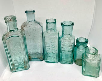 Vintage Antique Apothecary Bottle | Victorian Aqua / Blue Colored Glass