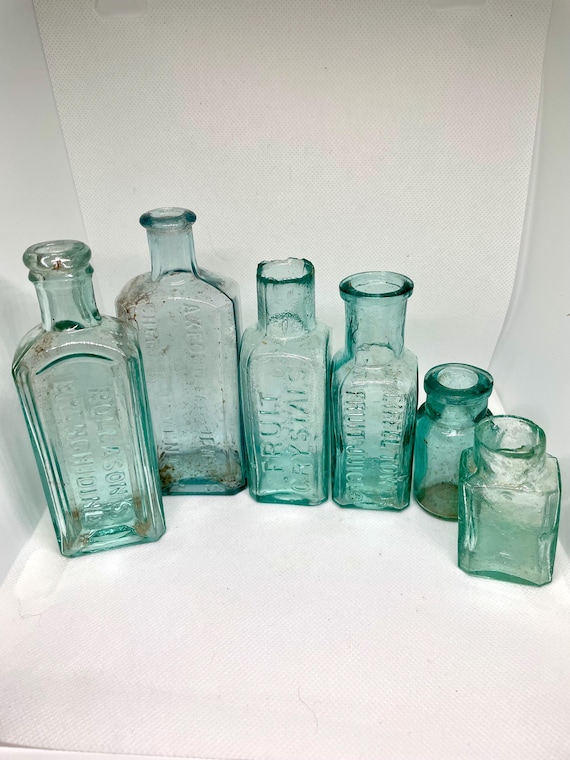 Vintage Antique Apothecary Bottle | Victorian Aqua / Blue Colored Glass