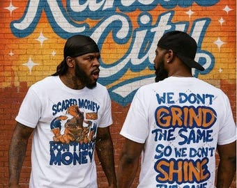 Scared Geld Grind and Shine Digitales T-Shirt Design - Vorder- und Rückseite PNG Bundle
