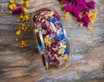 プリザーブドフラワーの花びらリング、メモリアル記念品ジュエリー、愛する人を思い出す