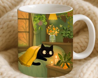 Black Cat Gifts for Women Cottagecore Cat Mug Black Cat Mug Cat Lover Gift Ideas Cat Coffee Mug Cute Cat Mug for Her Fall Cat Mug