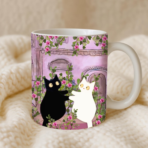 Cat Lover Gifts For Women Black Cat Mug Cat Coffee Mug Flower Cat Mug Cute Cat Mug Cat Lover Gift Ideas Cozy Cat Mug Black Cat Gifts