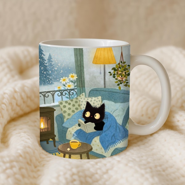 Black Cat Mug Cozy Cat Mug Cat Coffee Mug Book Lover Mug Cat Lover Gift Ideas Cute Cat Mug Cat Lover Gifts For Women Black Cat Gifts