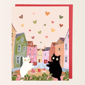 Black & White Cats Love Card | Cute Cat Greeting Card | Romantic Illustrated Card | A2 with Envelope
