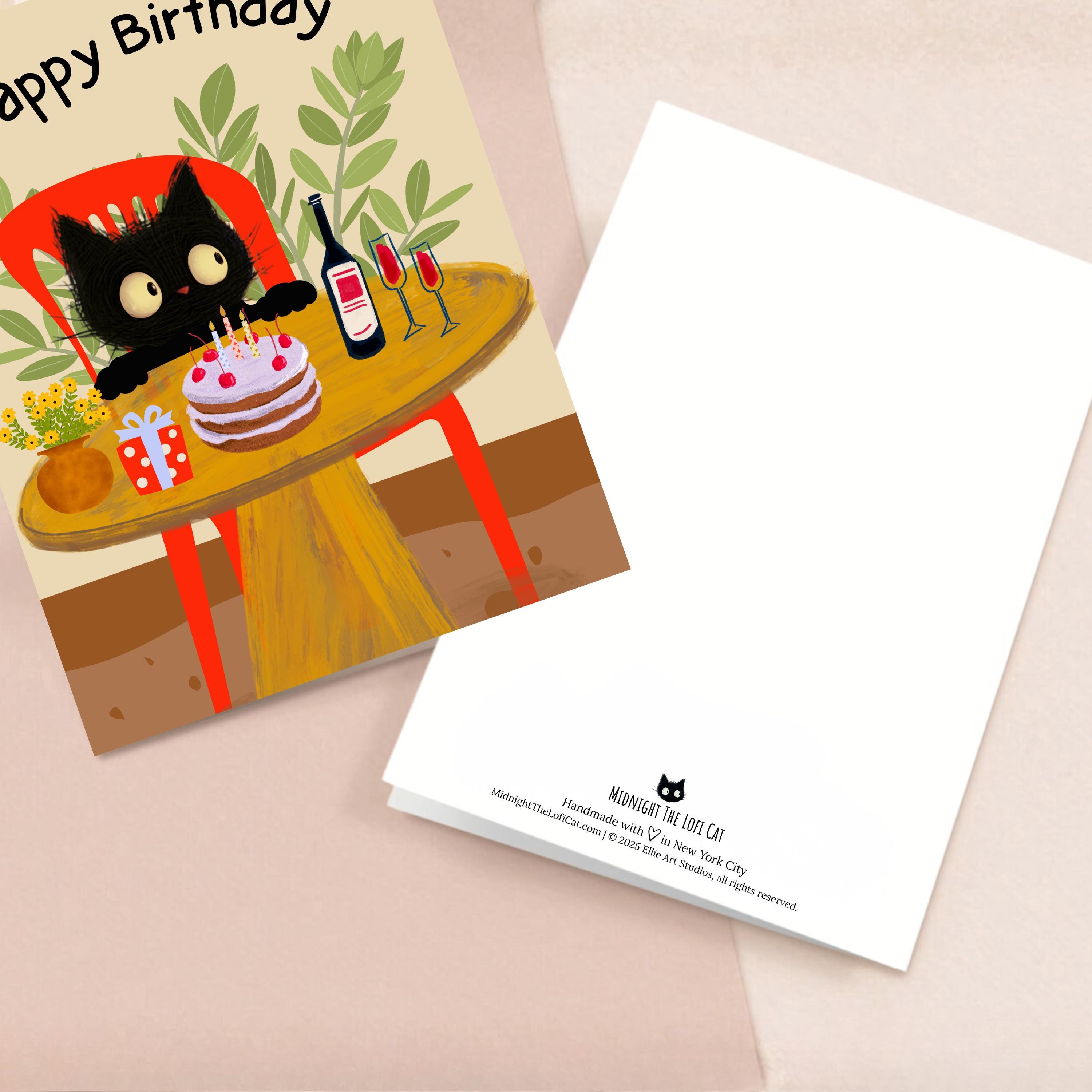 Cat Birthday Card for Cat Lover Cute Black Cat Birthday Card for Her or ...