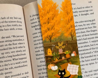 Marcapáginas de otoño para amantes de los libros. Marcapáginas de gato negro. Marcapáginas acogedor de otoño. Regalo para amantes de los gatos y las calabazas. Accesorio de lectura. Regalo para amantes de los libros.
