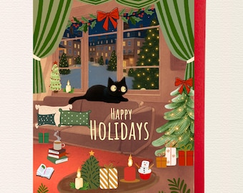 Black Cat Christmas Card Black Cat Card Pet Christmas Card Cute Cat Card Cat Greeting Card