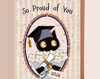 2026 Diploma Cat Graduation Card Cute Black Cat Graduation Card 2026 College Graduation Greeting Cat Lover Graduation Gift A2 Blank