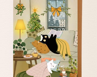 Christmas Cat Card Black And White Cat Two Cats Card Pet Lover Card Cat Christmas Cards Cute Cat Card