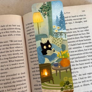 Black Cat Bookmark  Reading Cat Illustration  Book Lover Gift  Cute Cat Bookmark  Midnight the Lofi Cat