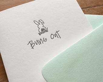 Buns Out Letterpress Easter Card - Single Color with Powder Green Envelope and Blank Interior