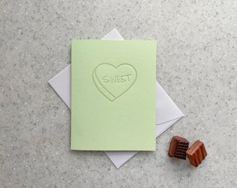 SWEET Green Conversation Heart Letterpress Valentine's Day Card