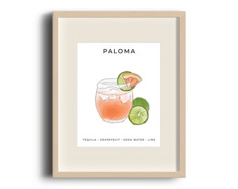 Paloma Cocktail Illustrations, Drinks Print, Signature Cocktail Sign, Wedding Decor, Watercolor Cocktails