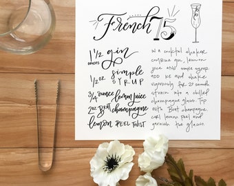 Printable French 75 Self Serve Bar Sign french 75 Drink Recipe french ...