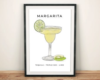 Margarita Cocktail Illustrations, Drinks Print, Signature Cocktail Sign, Wedding Decor, Watercolor Cocktails