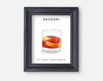 Negroni Classic Cocktail Illustrations, Drinks Print, Signature Cocktail Sign, Wedding Decor, Watercolor Cocktails