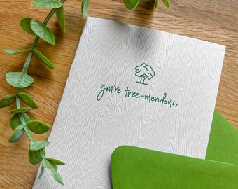 Letterpress Tree Pun Card with minimal symbol illustrations