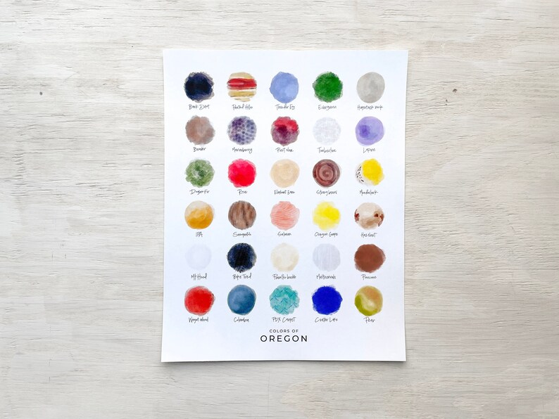 Colors of Oregon Watercolor Print: Portland, Mt. Hood, Crater Lake ...
