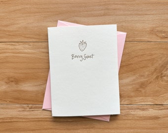 Berry Sweet letterpress card with minimal strawberry illustration