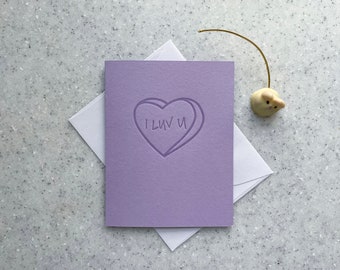 I LUV U Purple Conversation Heart Letterpress Valentine's Day Card