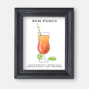 Rum Punch Cocktail Illustrations, Drinks Print, Signature Cocktail Sign, Wedding Decor, Watercolor Cocktails