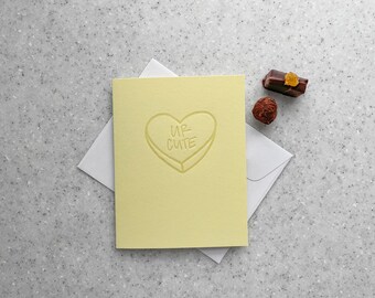 UR Cute Yellow Conversation Heart Letterpress Valentine's Day Card