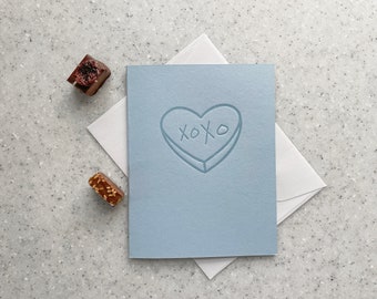 XOXO Blue Conversation Heart Letterpress Valentine's Day Card