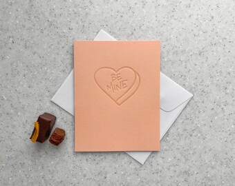 BE MINE Orange Conversation Heart Letterpress Valentine's Day Card