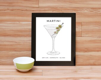 Martini Cocktail Illustrations, Drinks Print, Signature Cocktail Sign, Wedding Decor, Watercolor Cocktails