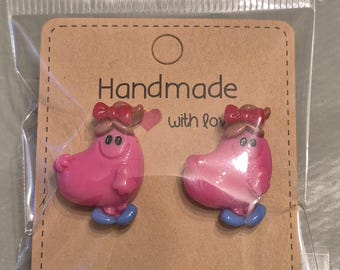 Pink Character Stud Earrings – Handmade Novelty Jewelry