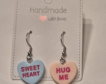 Handmade Heart Dangle Earrings: Sweetheart Conversation Hearts