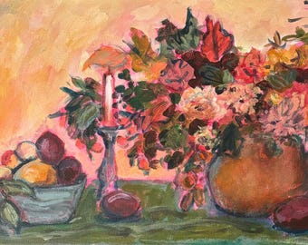 Stone fruits + dahlias painting