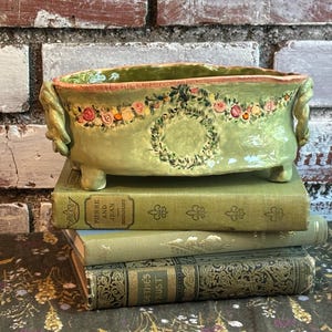 Handmade sage green with handpainted fruit floral swags  Planter
