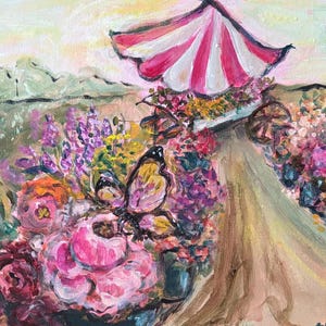 Schmetterling + Blumenwagen Mini Gemälde