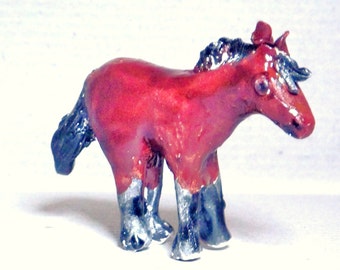 Miniature Bay Horse handmade in USA from a lump of clay , fired 2x's in my kiln My art is in 5 galleries