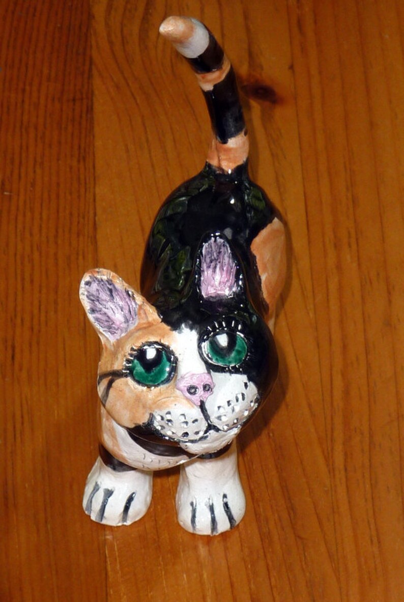 Calico Cat Sculpture Handmade in the USA From a Lump of Clay Custom