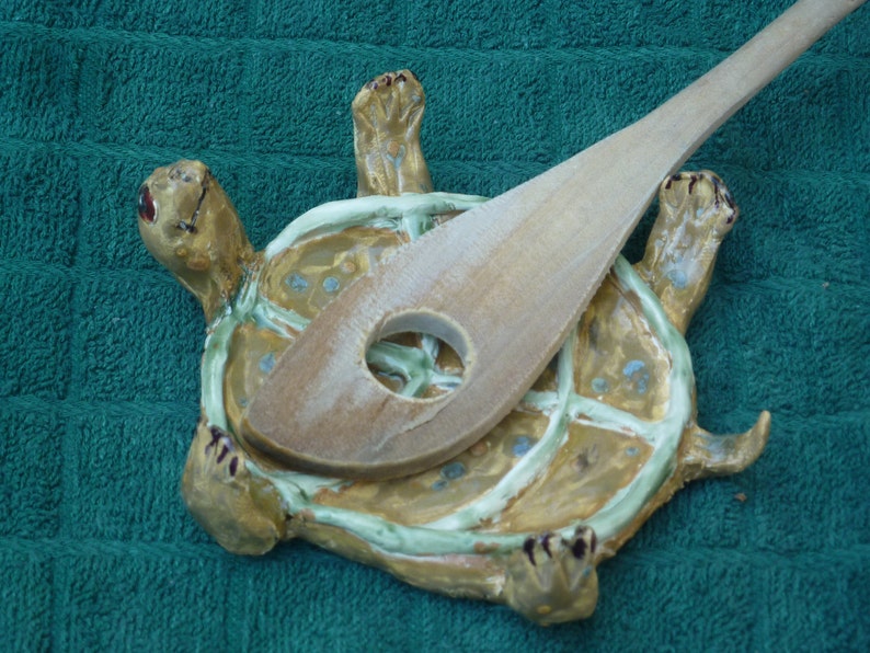 Turtle Spoon Rest. One of a kind Made from a Lump of Clay in USA, choose your colors to match your kitchen totally unique image 1