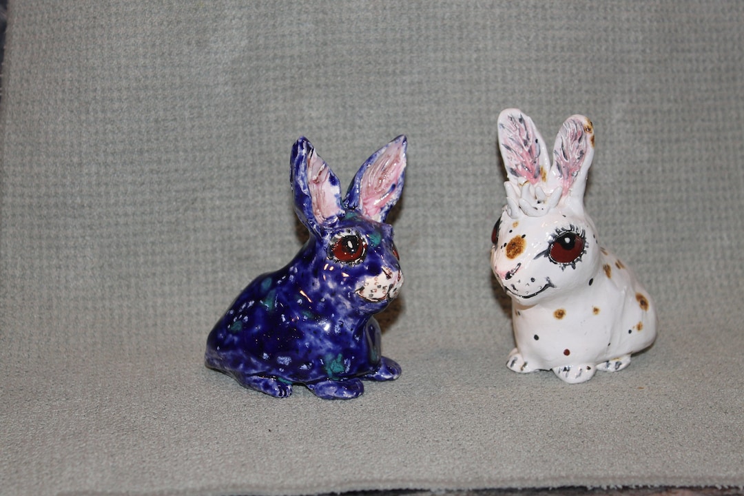 Hand Built Clay Rabbits Bunny Rabbit Sculpture Hand Made in U.S. From a Lump of Clay Pick Your ...