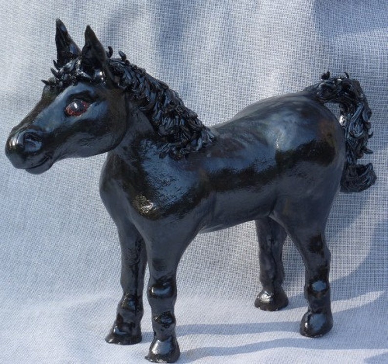 Horse made in USA from a lump of clay not a mold. Unique gun metal glaze Sold by the Artist, or get a custom made one of your horse image 4