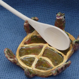 Turtle Spoon Rest. One of a kind Made from a Lump of Clay in USA, choose your colors to match your kitchen totally unique image 5