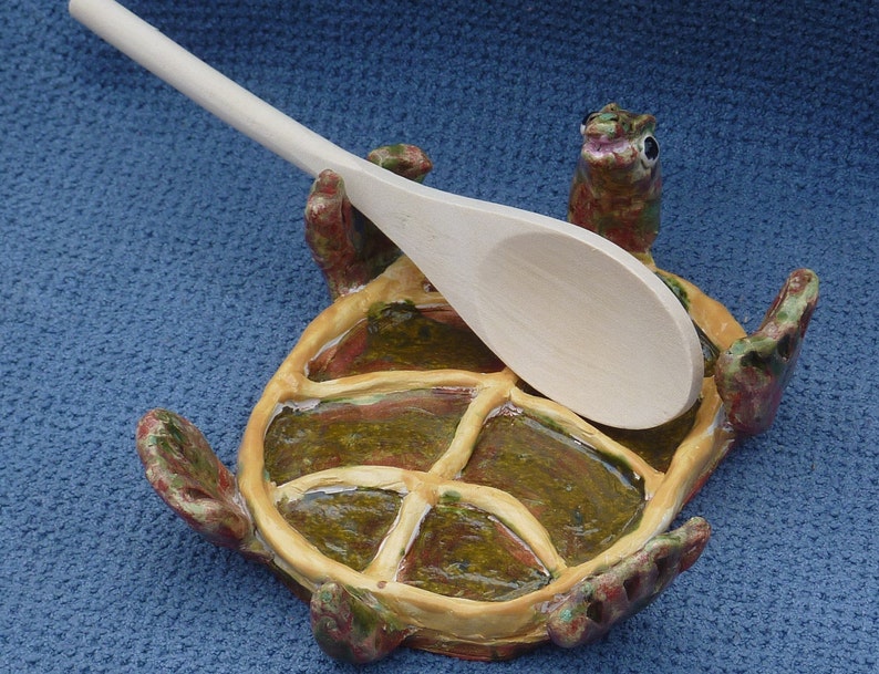 Turtle Spoon Rest. One of a kind Made from a Lump of Clay in USA, choose your colors to match your kitchen totally unique image 5