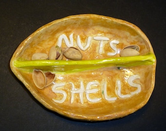 Pistachio Nut dish filled with yummy nuts handmade in U.S. one of a kind! ships priority mail