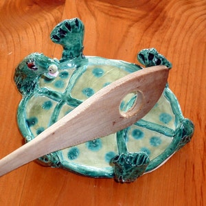 Turtle Spoon Rest. One of a kind Made from a Lump of Clay in USA, choose your colors to match your kitchen totally unique image 3