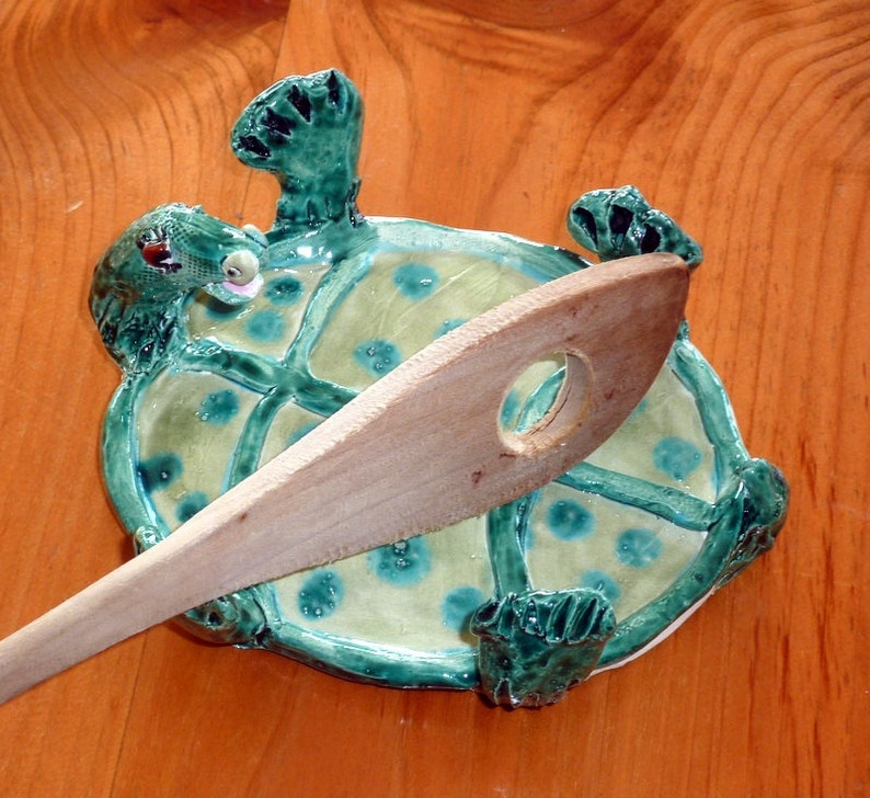Turtle Spoon Rest. One of a kind Made from a Lump of Clay in USA, choose your colors to match your kitchen totally unique image 3