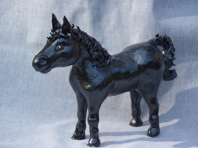 Horse made in USA from a lump of clay not a mold. Unique gun metal glaze Sold by the Artist, or get a custom made one of your horse image 2